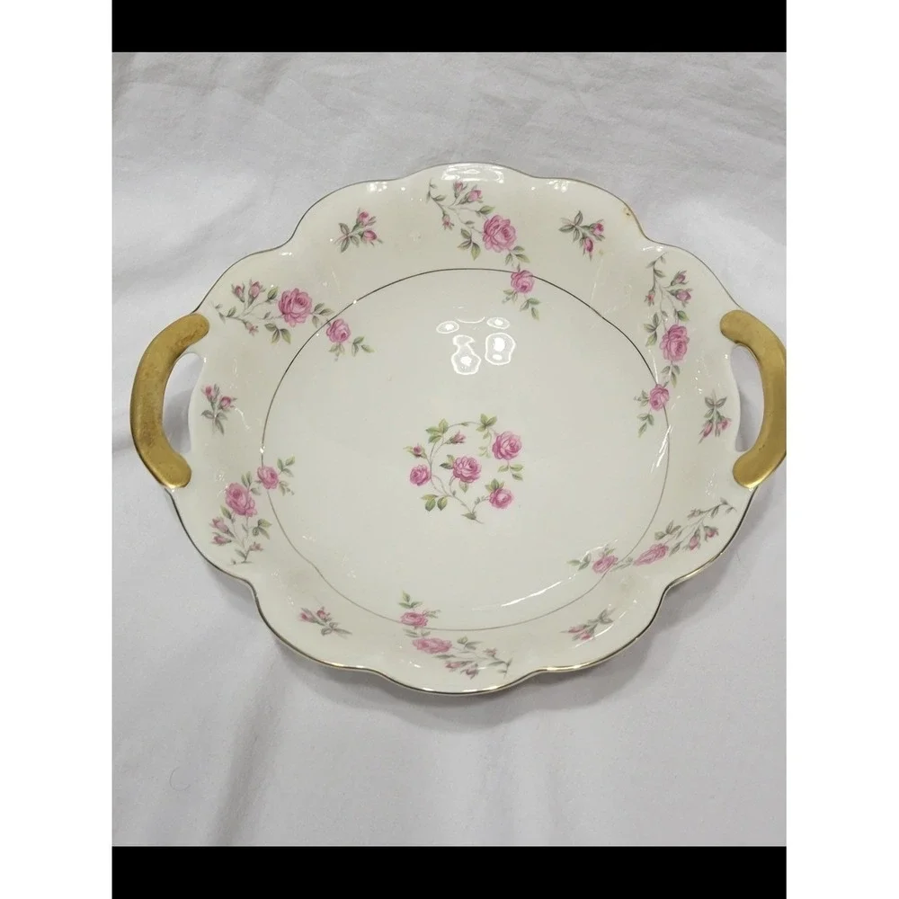 Theodore Haviland Delaware Porcelain Floral Gold Trim Serving Bowl with Handles